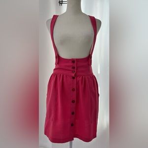 Urban Renewal Hot Pink Button-Front Mini Skirt with Suspender Straps